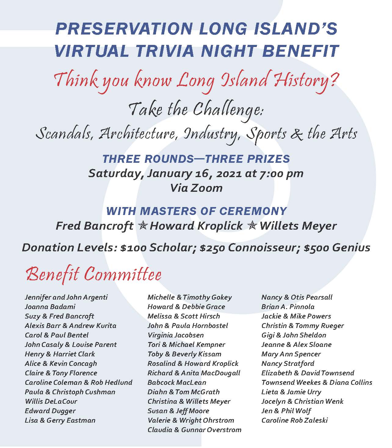 Virtual Trivia Night Benefit January 16 2021 At 7pm Preservation Long Island